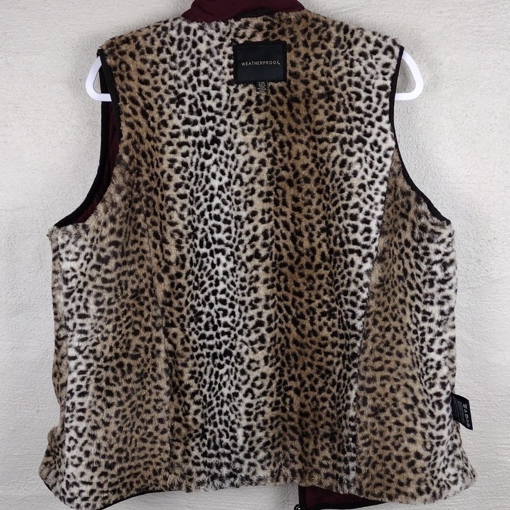 Weatherproof Burgundy Quilted Faux Fur High Collar Zip Up Outdoor Vest Jacket - Picture 15 of 16